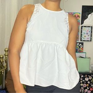 White Peplum Lace Detail Top